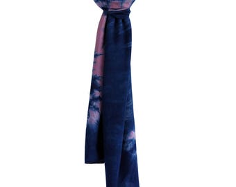 Hand dyed scarf - navy/pink shibori pattern