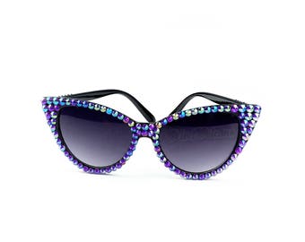 MAGICK Purple Cat Eye Sunglasses, Goth Sunglasses, Witchy, Bling Sunglasses, Retro Glasses, Vintage Style Sunglasses, Psychobilly