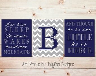 Let him sleep Boy nursery quotes Boys room decor Baby boy nursery Modern baby art Move mountains quote Art for boys Blue nursery art #1460