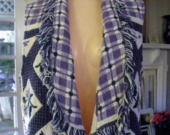 Retro Fringed Vest/ Large Western Style Vest/ Homespun,Grungy Style Fabric/ Shabbyfab Funwear