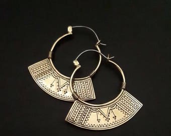 Small Semiya Tribal Hoops ,Berber Brass Hoops , ethnic Earrings
