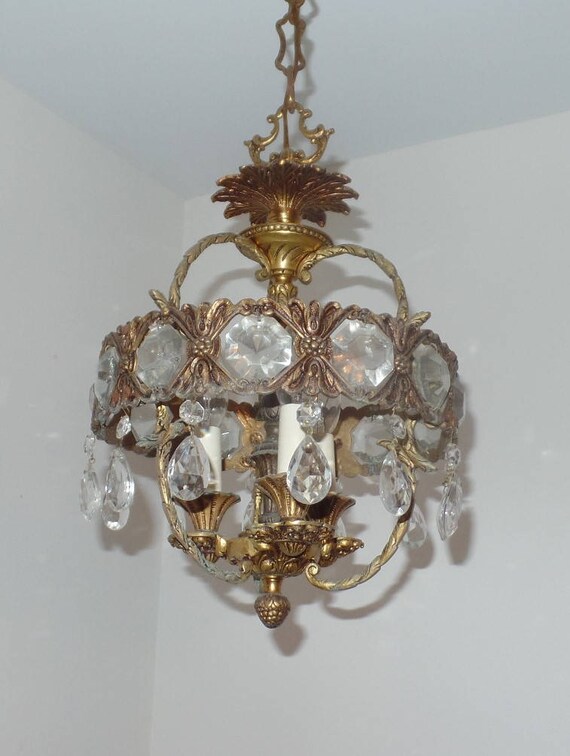 Vintage Brass And Crystal Chandelier Made In Spain Foyer Vintage Brass And Crystal Chandelier Made In Spain Foyer Light Uniquely Shaped