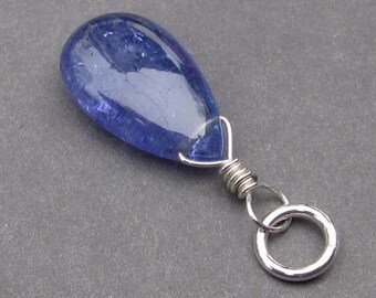 Tanzanite Necklace Pendant, Tanzanite Birthstone Charm, Sterling Silver Wire Wrapped Pendant, December Birthstone, Stone 29