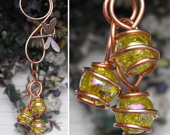 Dragonfly Butterfly Glass & Copper Garden Art Suncatcher Yard/Lawn/Outdoor Decor