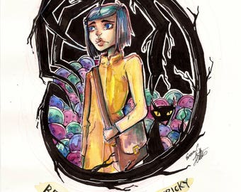 Coraline Watercolor and Ink Painting