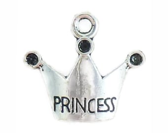 BULK 60 Silver Princess Crown Charm Pendant 17x19mm by TIJC SP1073B