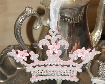 Pearl Ornament, Metal Crown ornament, Mediterranea Design Studio, wedding decor, crown holiday decor, rhinestone ornament