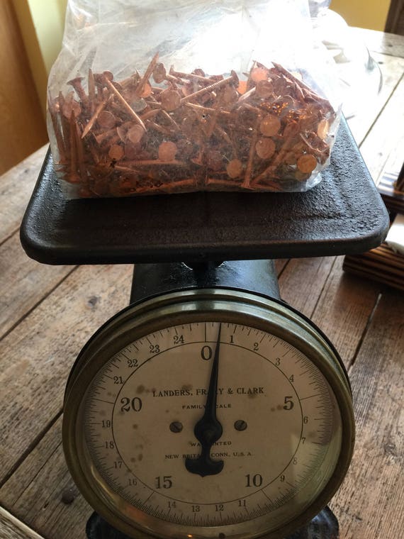 Copper nails, copper brads, roofing nails, arts and crafts from