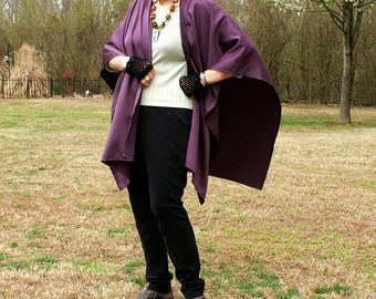 Wrap, Ruana, Beach Coverup, Capelet or Shawl in Eggplant Color--Lightweight Polyester Satin--Easy Care--One Size Fits Most Petite Gypsies