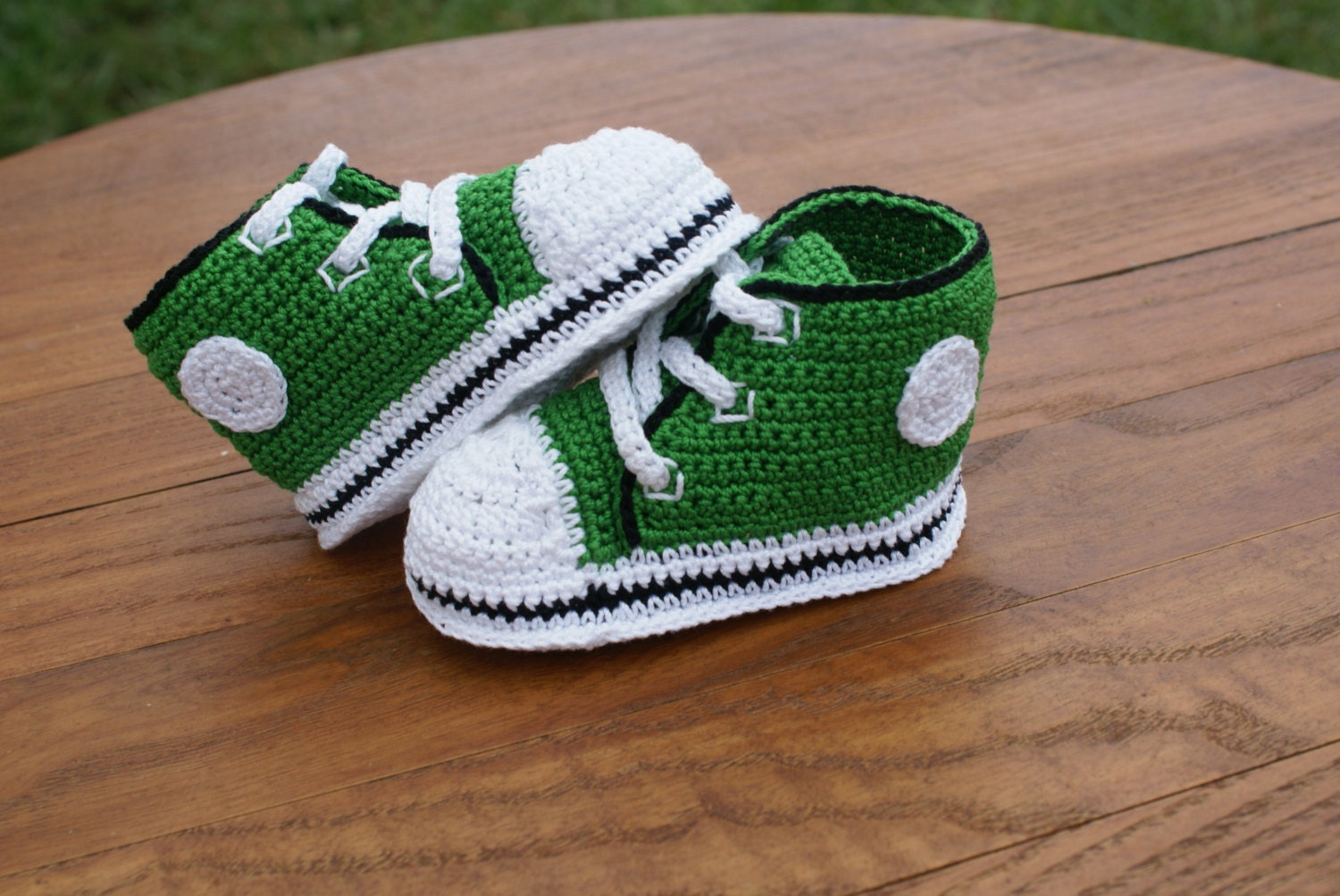 Green with Black Trim Crochet Baby Converse Inspired Shoes