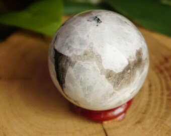 Mystical Golden & Blue Fire Natural Rainbow Moonstone Sphere, Crystal Ball, 44 mm