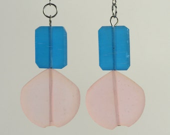 RR#100 - Vivid Blue and Pink Resin Drop Earrings