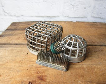 Set of Four Vintage Flower Frogs - Extra Large Flower frogs Cage Flower Frog - Pin Cushion Flower Frog
