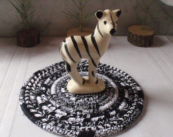 Bohemian Coiled Black and White Hot Pad, Trivet, Candle Mat - Handmade by Me
