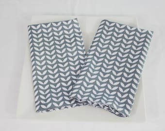 Grey and White Petals Cloth Napkins - Double Sided, Thick and Large - set of 2