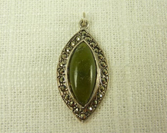 Vintage Irish Sterling Connemara Marble and Marcasite Charm