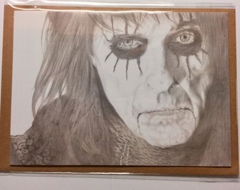 ALice Cooper greeting card. Perfect for that Alice cooper fan. Print by artist Carl Seager. ( my husband) Seager artworks.