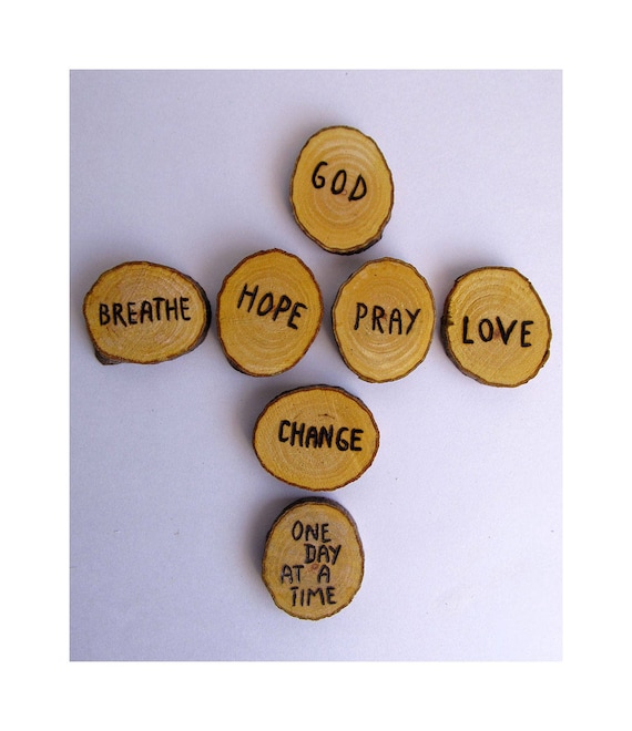 Alcoholics Anonymous Anniversary Narcotics Sobriety Gift Reery Coins Aa Na Chips Wood Set Of 7 Healing Gifts