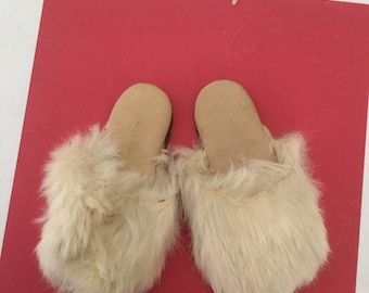 Vintage Baby Slippers / Rabbit Fur Mules