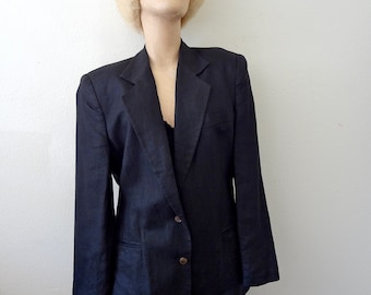 Black Linen Jacket by Sisley / italian designer vintage