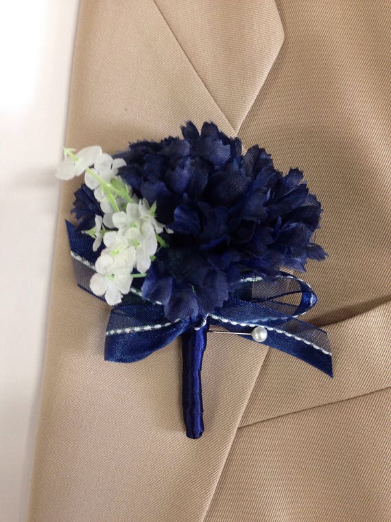 New Artificial Navy Carnation Boutonniere Navy Bout Navy
