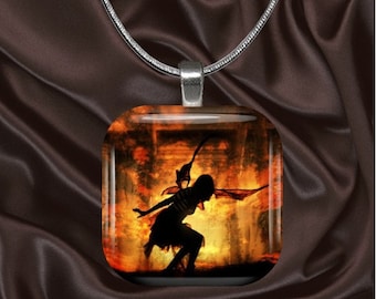 Fire Fairy Glass Tile Pendant with your choice of chain included