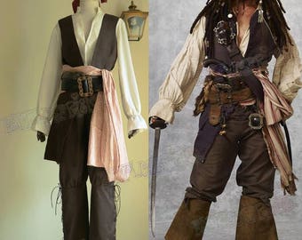 Pirates of the Caribbean (Movie) Cosplay, Captain Jack Sparrow Costume Outfit Set
