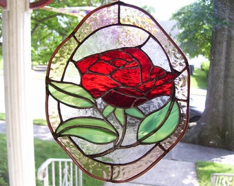Stained Glass Red Rose Suncatcher