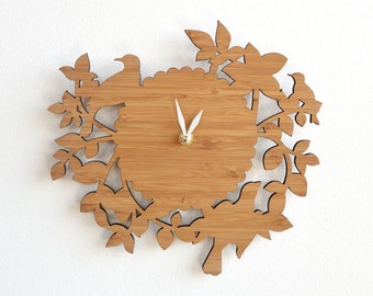 Decorative birds wall clock intricate laser cut elegant wall decor