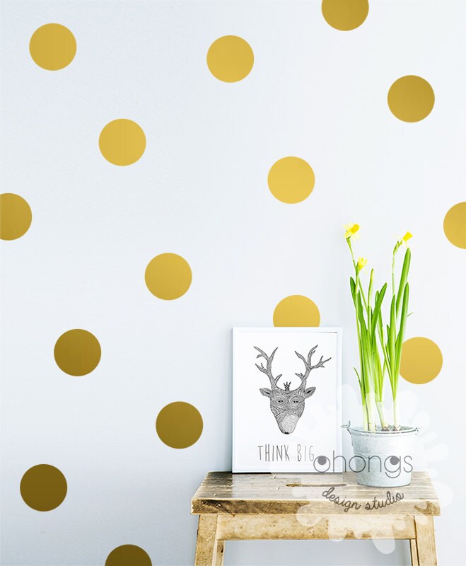 Polka Dot Wall Decal / Large Polka Dot Decal / Gold Polka Dot