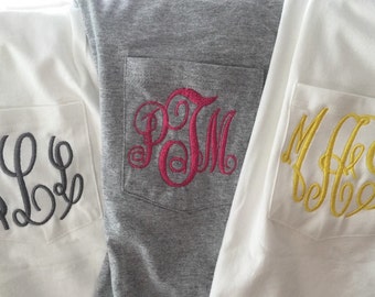 Monogrammed LONG Sleeve Pocket Tee/ Monogramme Pocket T-Shirt/Monogrammed Pocket T-Shirt/ Monogrammed Pocket T-Shirt/ Monogram Tee
