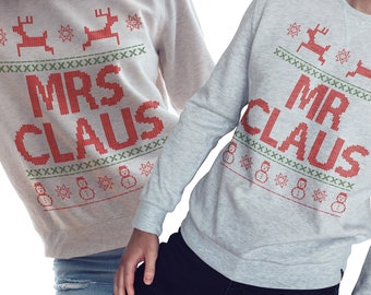 Mr and Mrs Claus, Funny Christmas Sweatshirt, Couples Sweatshirt, Christmas Jumper, Hubby Wifey Sweater, CH52