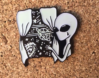 Homesick Alien pin by Cellar Dweller- green glow in the dark