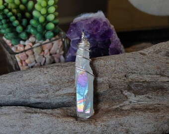Crystal Necklace - Hippie Jewelry - Wire Wrapped Stone Pendant - Gypsy Jewelry - Bohemian Necklace - Rainbow Crystal Quartz - Boho Jewelry