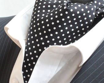 Cravat Ascot. UK Made. Black Small Polka Dot. Cravat & Hanky.Premium Cotton.