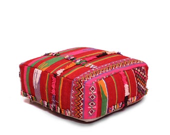 Moroccan Pouf, Floor Cushion, Kilim Pouf Ottoman, Floor Pillow, Foot Stool, Refashioned from a Vintage Moroccan Berber Rug. A132