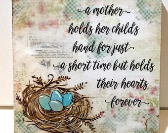 Mother's Day Gift, Mom Gift, Nest Sign, a mother holds her children's hands, Nest with eggs