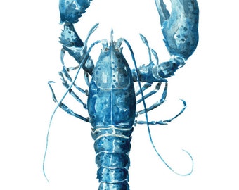Blue Lobster - 8 x 10 Watercolor Print - Coastal Artwork