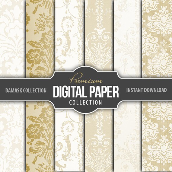 Gold Damask Digital Scrapbook Paper Gold Damask Background