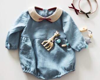 Baby Romper, Baby Onesie, Linen Baby Romper, Christmas Outfit, Girls Onesie, Baby Outfits, Newborn Baby Clothes, Gift for Girl, Toddler Girl