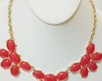 Coral Gold Chain Necklace / Bib Necklace / Statement Necklace.