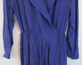 Vintage 1980s Liz Clairborne Purple 100% Silk Long Sleeve Dress Sz 12