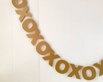 Antique Gold XOXO Banner- Hugs and Kisses Garland- Valentines Bunting- Love Garland - Anniversary Garland -Bridal Shower - Wedding Decor - P
