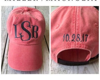 Monogram Ball Cap With Date On Back | Monogrammed Hat | Monogram Cap | Monogram Hat | Monogrammed Cap