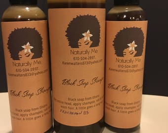 Black soap shampoo with vitamin E oil and Argan oil comes in 2 oz, 4oz, 8oz snd 16 oz sizes