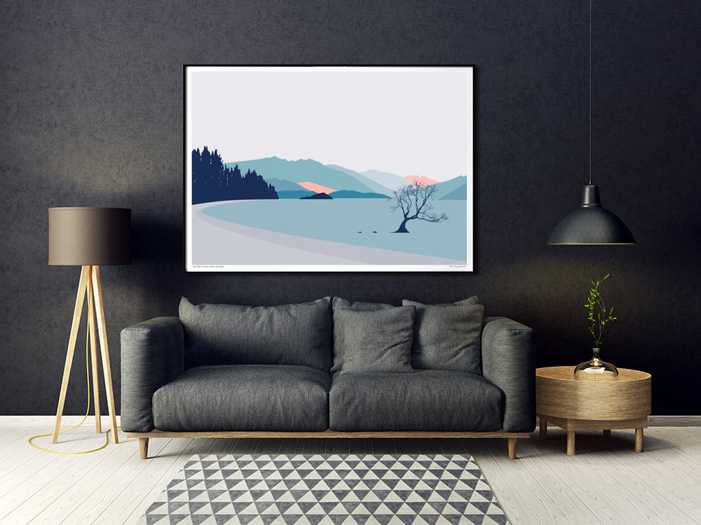 Wanaka Tree New Zealand Art Print. Modern Landscape Wall Art.