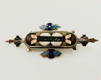 Victorian Karlsbad Pietra Dura Brooch.
