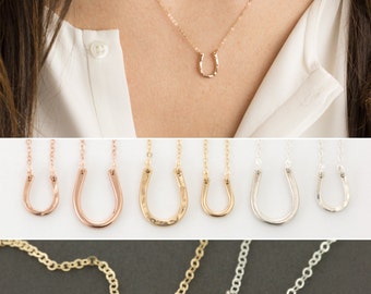 Tiny Horseshoe Necklace / Delicate Chain in 14k Gold Fill, Rose Gold Fill , Sterling Silver / Dainty Horseshoe Layered Long LN119_9 LN119_13