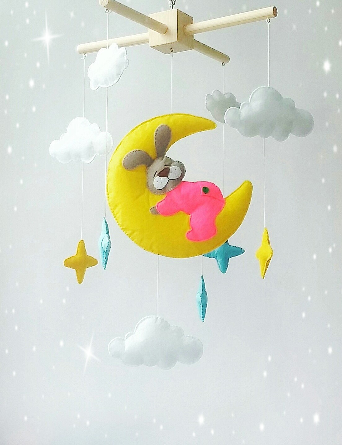 baby girl mobile pink nursery mobile crib mobile bunny mobile