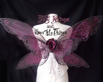 Large dark adult fairy wings with swirls and holes, perfect for renaissance, Vampires or gothic faeries- Ready to ship